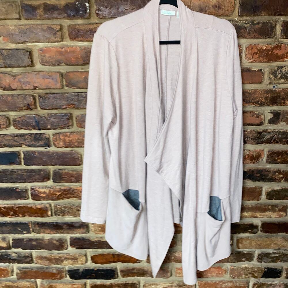LOGO Lounge Lori Goldstein Cream French Terry Cardigan Sweater Womens Size Large